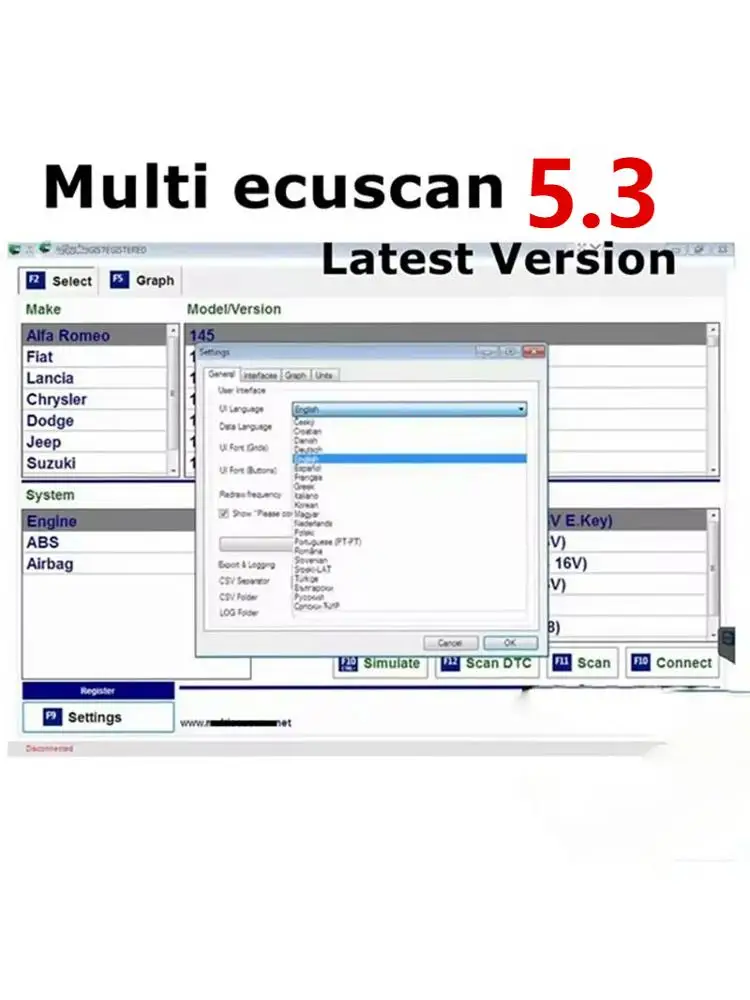 Multiecuscan V5.3 do skanera OBD2, narzędzie do diagnostyki i konserwacji ELM327 OBDII, zarejestrowany, nieograniczony keygen. — 2