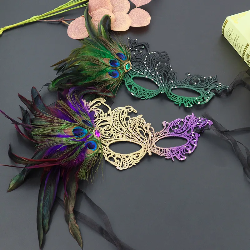 Kleurverloop Veer Venetië Carnaval Kant Half Gezichtsmasker Sexy Oogmasker Halloween Maskerade Prestaties Partij Cosplay Props
