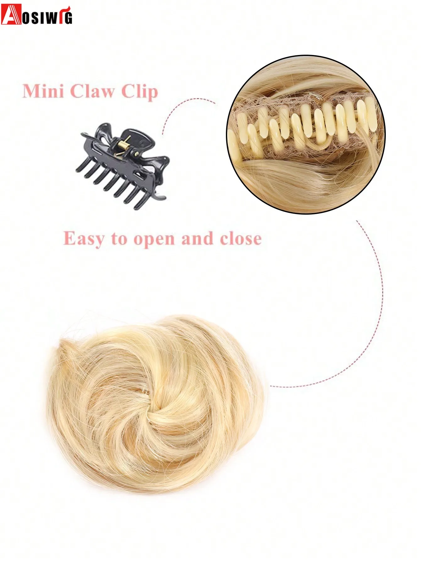 Ashifts-Postiche chignon synthétique ultraviolet pour femme, postiche chignon désordonné, bande élastique, fausse pince à cheveux en caoutchouc, queue de cheval à pince