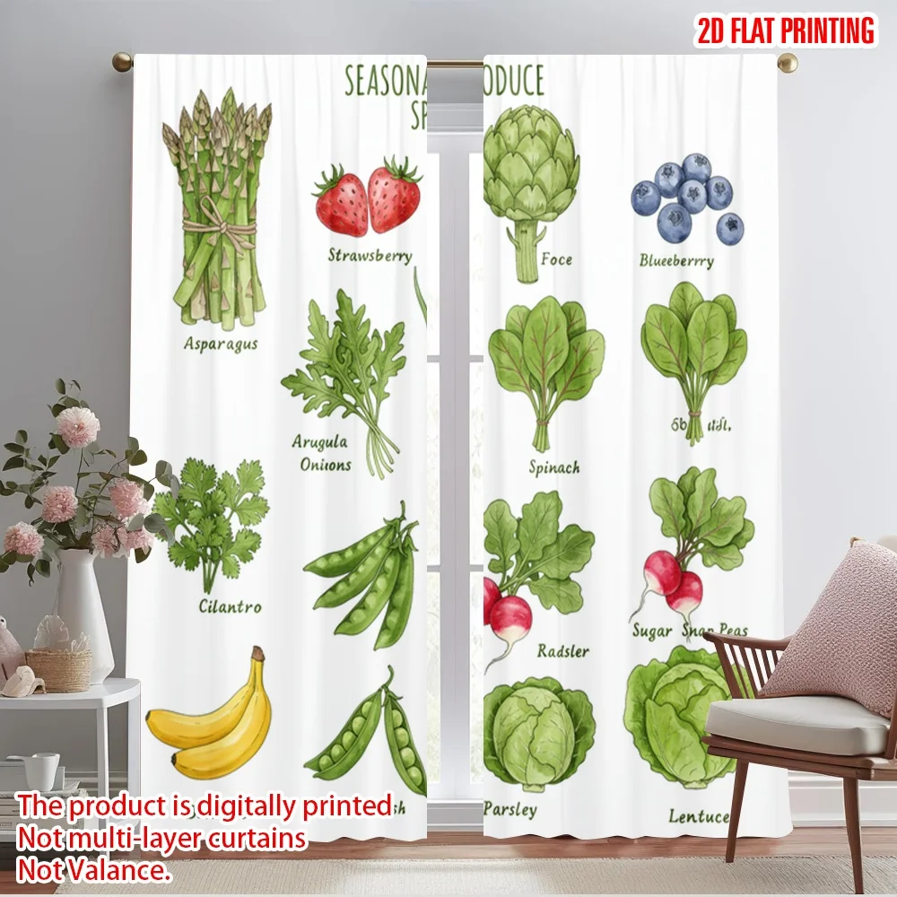 

2pcs 2D flat printing Drapes Spring Seasonal Produce Watercolor Polyester Fabric Without Electricity Festive Wall Decor Perfect