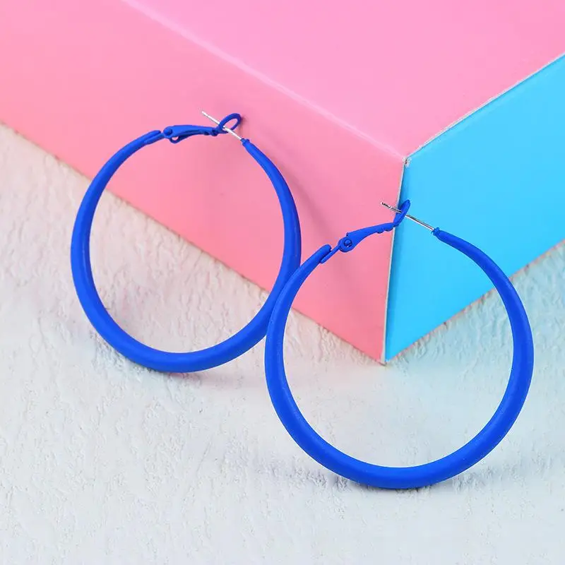 New Summer Colorful Neon Hoop Earrings Pink Blue Green Yellow New Design Large Circle Earrings for Women Girl Rock Punk Jewelry