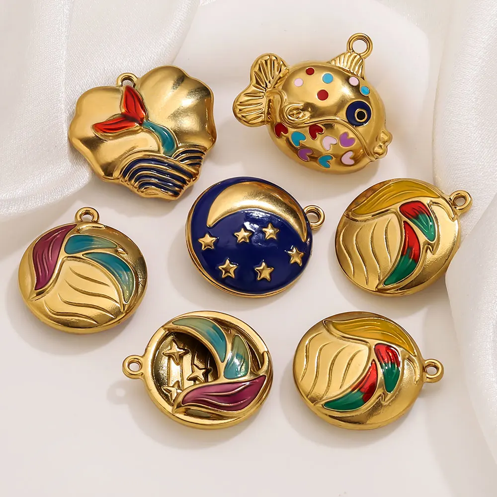 

1pcs Stainless Steel PVD Gold Plated Charms Sun Moon Enamel Pendant Jewelry Making Accessories for DIY Earring Necklace Material