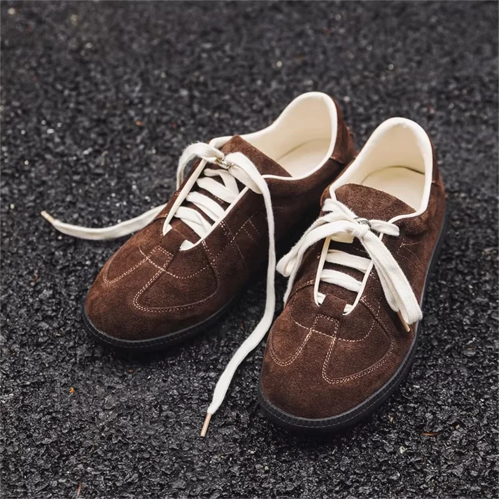 

Men's Versatile Sports and Leisure Shoes Men Brown Retro Trendy Flat Shoes Lace Up Casual Comfortable Lace Up Solid Color Shoes