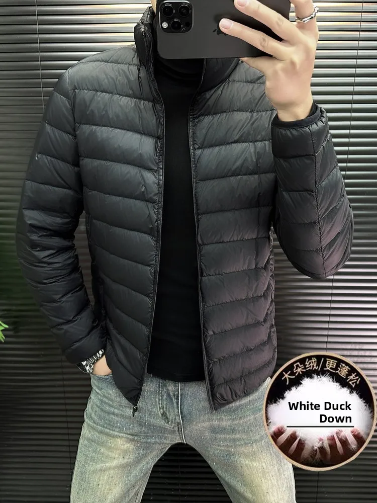 

High-End Lightweight Stand Collar Men's down Jaet ort Sle Outdoor Faionable Pure Color Inner Sve Outdoor Sports