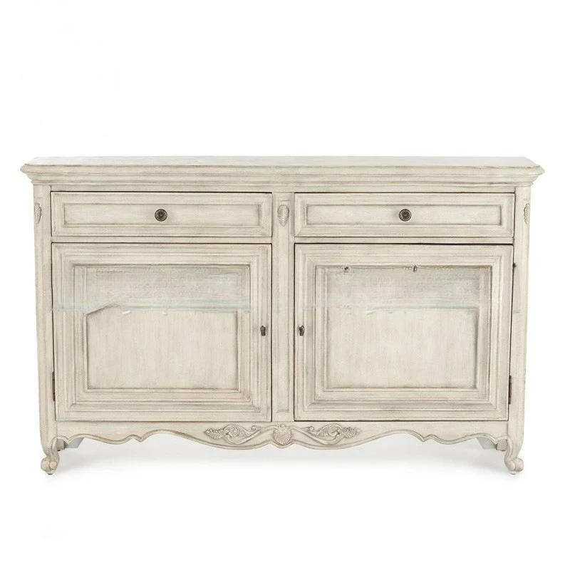

American solid wood porch cabinet, log carved white old two-door storage foyer decorative cabinet