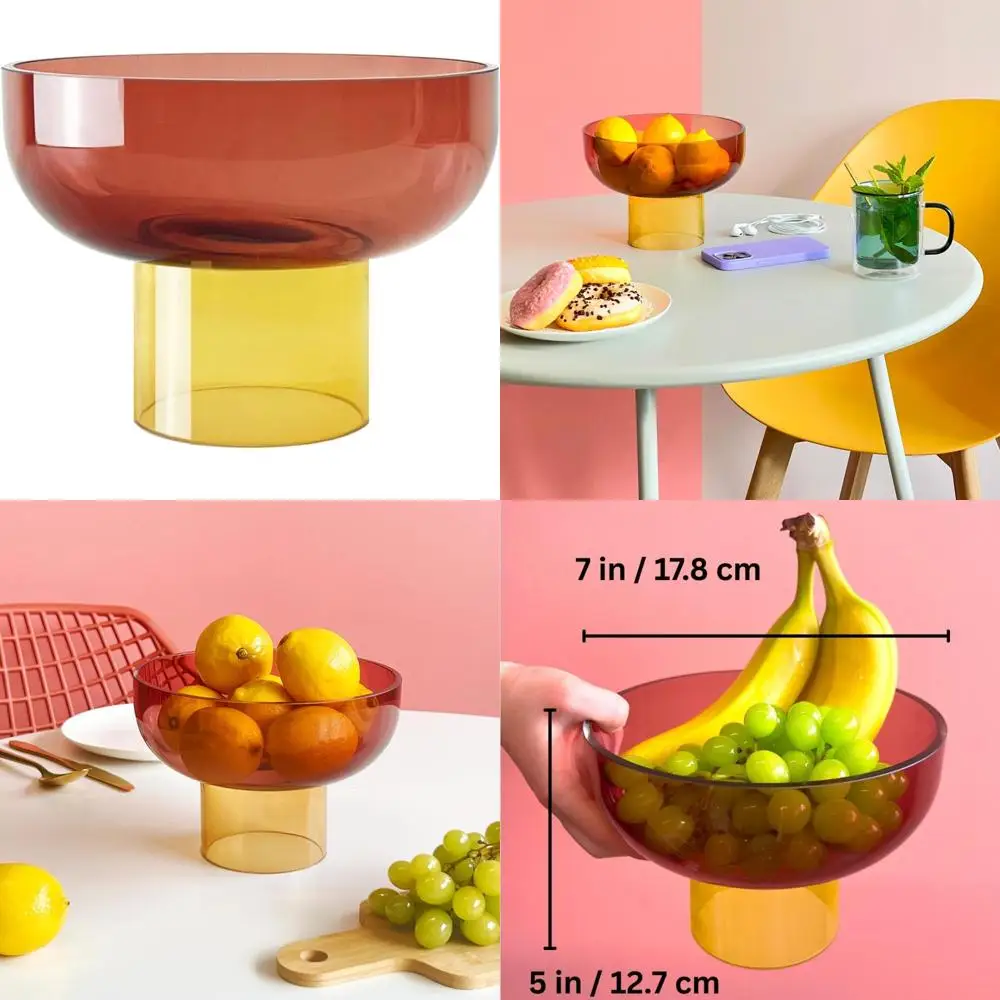 

Reversible Glass Decorative Bowl Pink and Yellow, 7 Diameter x 5 Tall, Perfect for Entertaining, Fruit Serving, Centerpiece, Ide