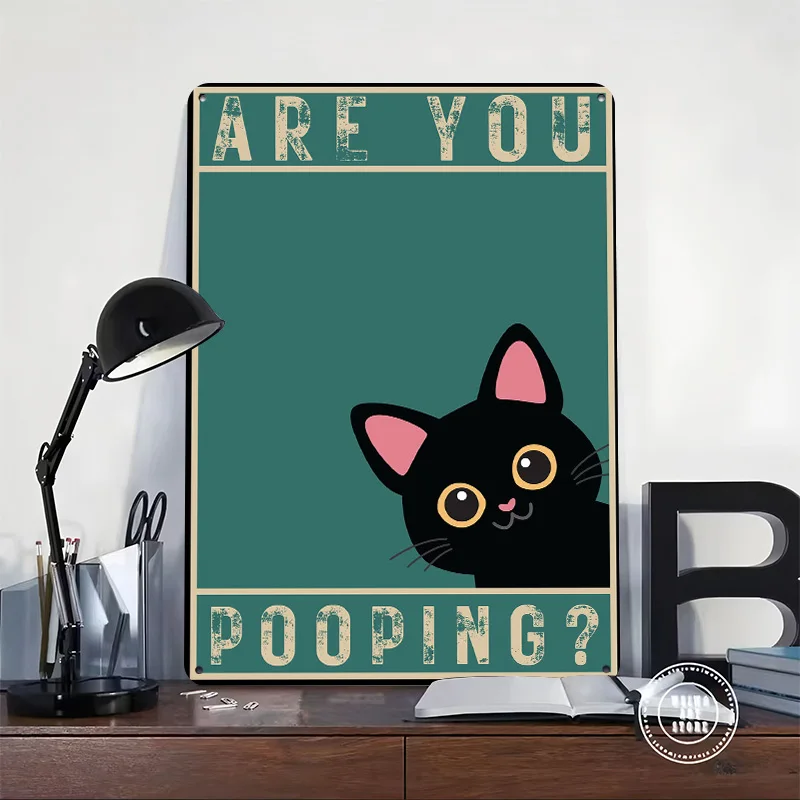 Are You Pooping Funny Cat Personalized 3D Textured Metal Poster Wall Art Tinplate Sign for Vintage Decor Room Custom Plate House