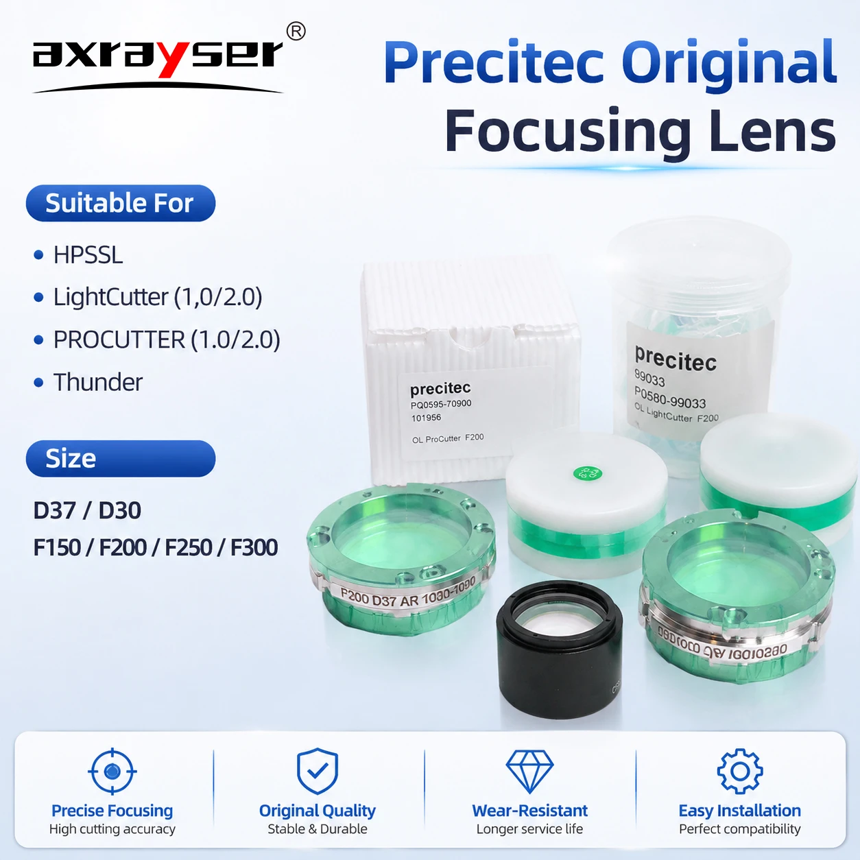 Precitec Original Laser Focusing Lens with Holder F125-300 D30 D37 for HPSSL Procutter 1.0 2.0 Laser Cutting Head