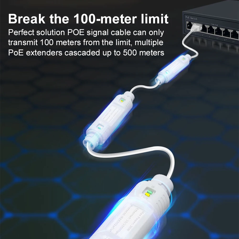 48 فولت POE موسع/مكرر مقاوم للماء تمديد محول حاقن POE 10/100Mbps PoE موسع ل PoE التبديل NVR IP كاميرا