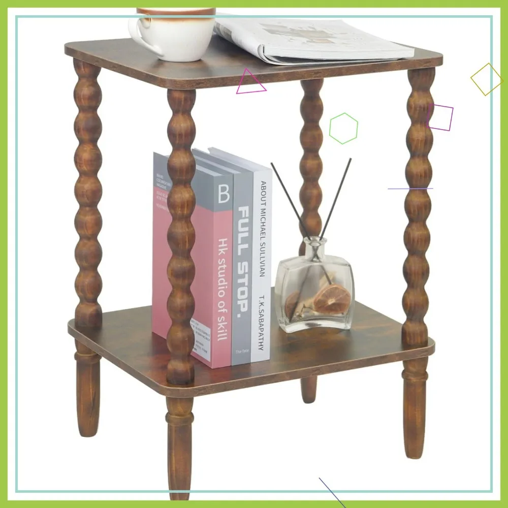 Rustic Brown 2-Tier Side Table with Storage Shelf for Living Room, Bedroom, and Narrow Spaces