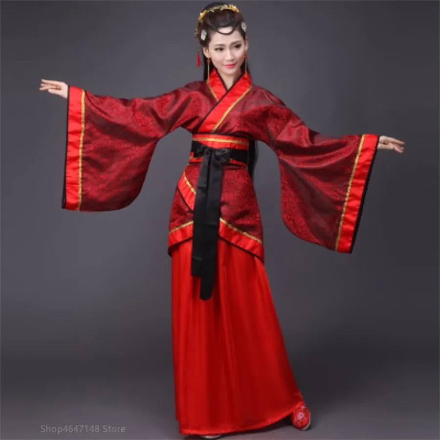 Chinese Hanfu Dress Women Halloween Carnival Cosplay Costume Tang Dynasty Gradient red  Blue Hanfu Costume