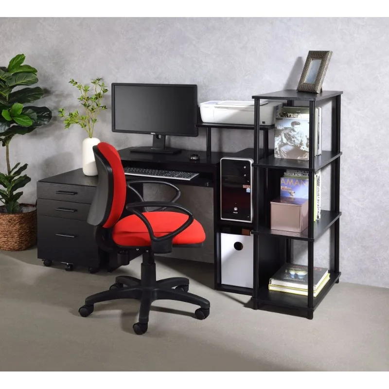 Modern Black Foldable Computer Desk with Storage Cabinet Space-Saving Home Office Writing Table Study Workstation