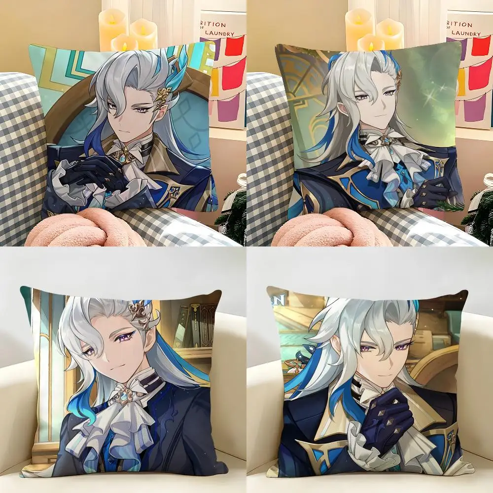Neuvillette Genshin Impact Cushion Cover Natural Linen Organic Fabric Double-Sided Printing Room Sofa Decor Pillow Case