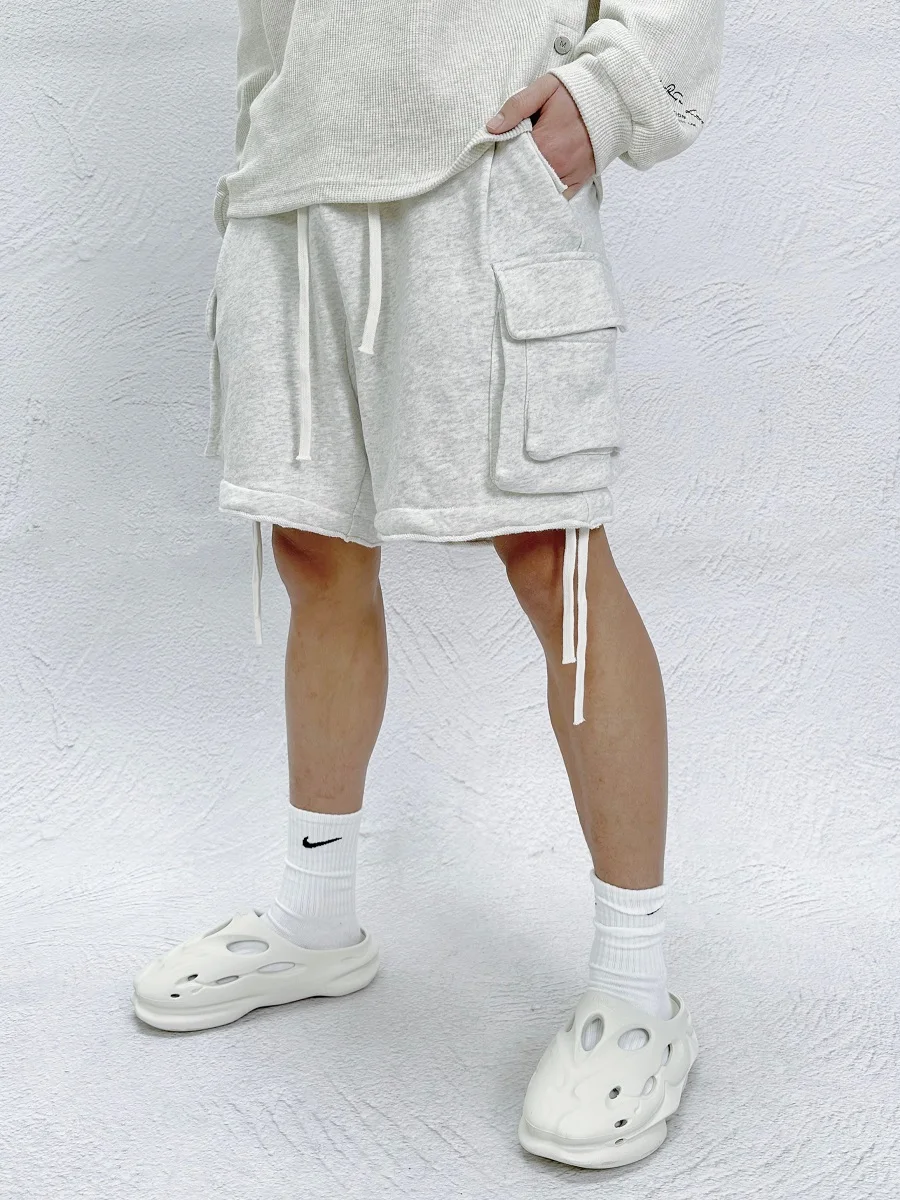 Washed Deconstructed Folding Folding Bag Drawstring Boxing Shorts American Silhouette Slacks