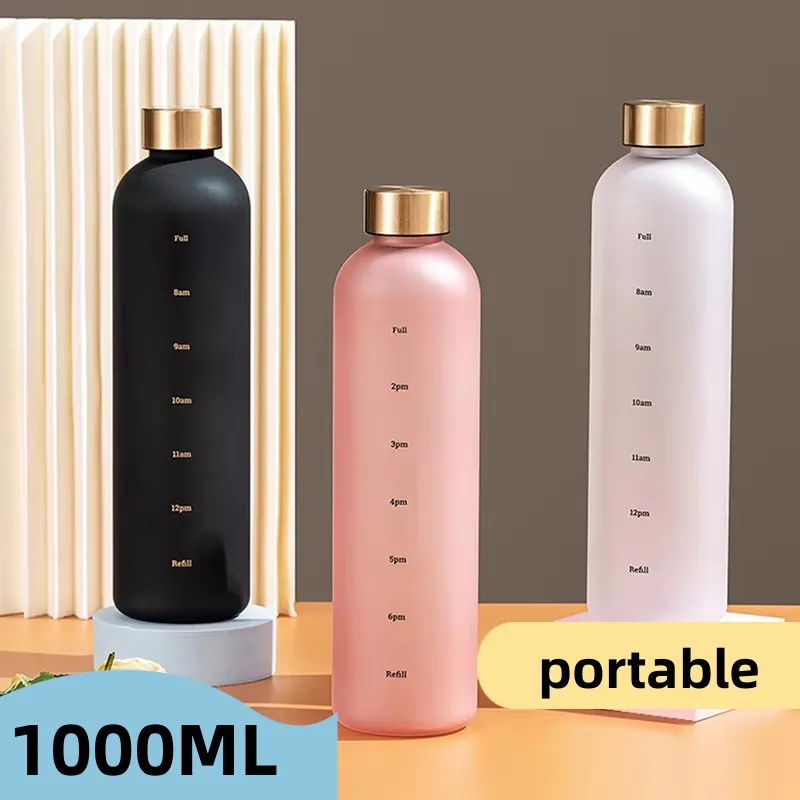 1-Liter-Wasserflasche, motivierende Trinkflasche, Sportwasserflaschen mit Zeitmarkierungsaufklebern, tragbare, wiederverwendbare Plastikbecher