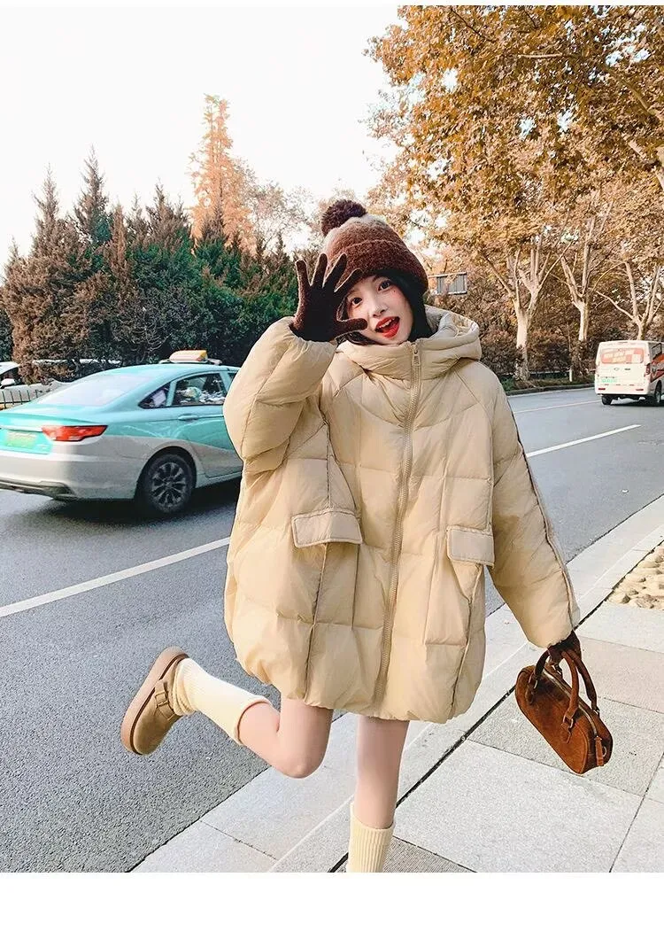 Frauen Weiße Ente Unten Jacke mit Kapuze Herbst Winter Warme Outwear Casual Lose Über Größe Outwear Dicken Mantel 2026 Neue Mäntel