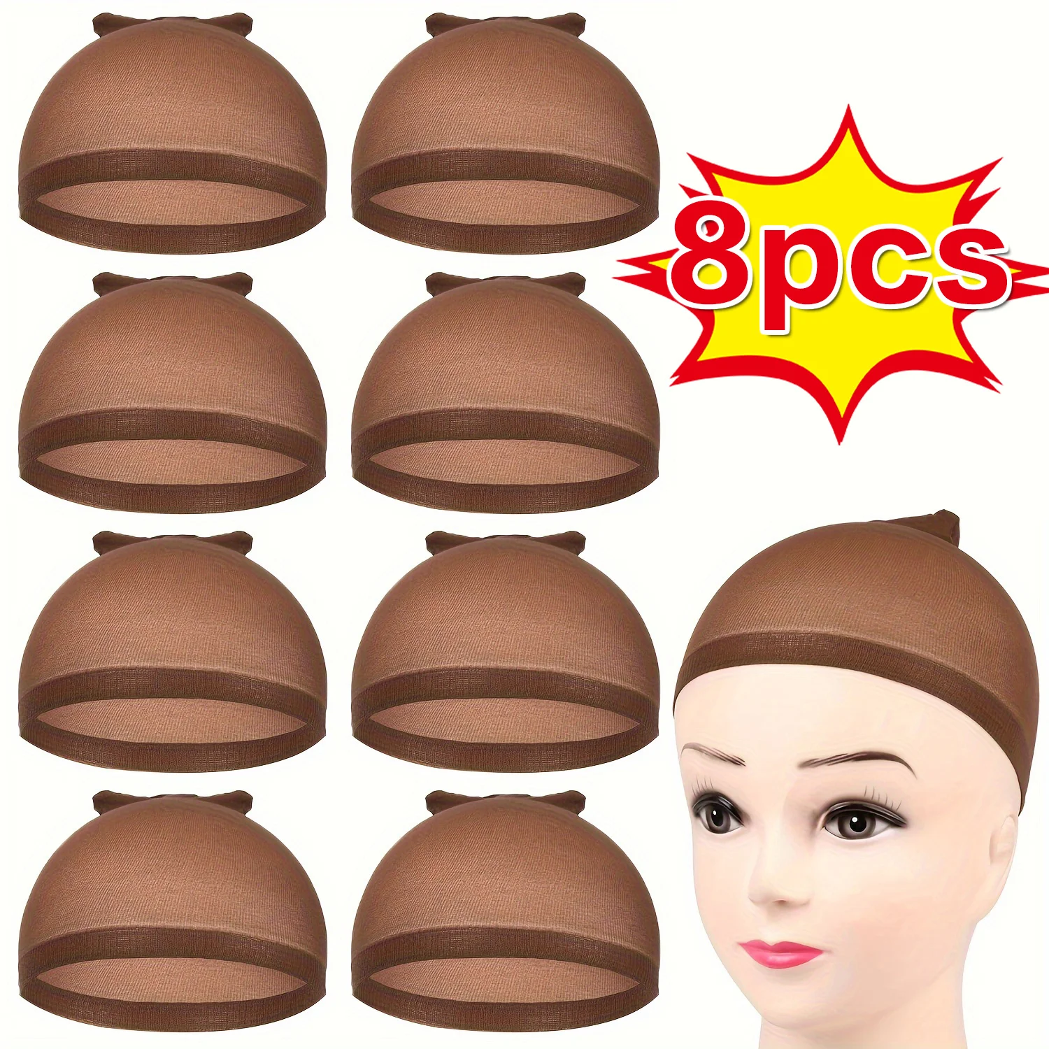 

8pcs nylon wig cap stockings elastic wig cap black, brown, light brown