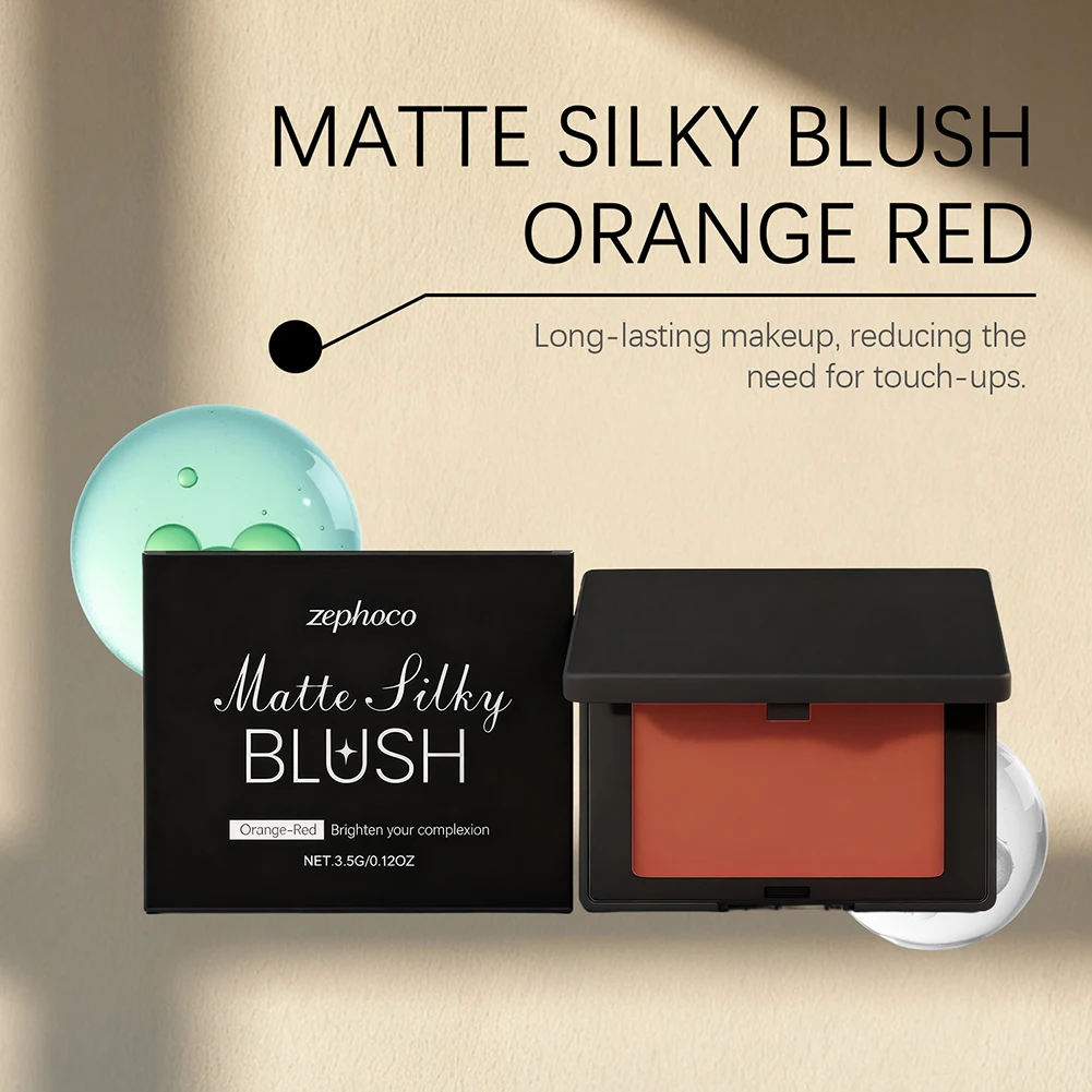 أحمر خدود فتاة للخدود برتقالي-أحمر غير لامع، أحمر خدود بودرة وجه ناعمة عالية الصباغ، أحمر خدود غير لامع قابل للمزج، أدوات مكياج الوجه #2