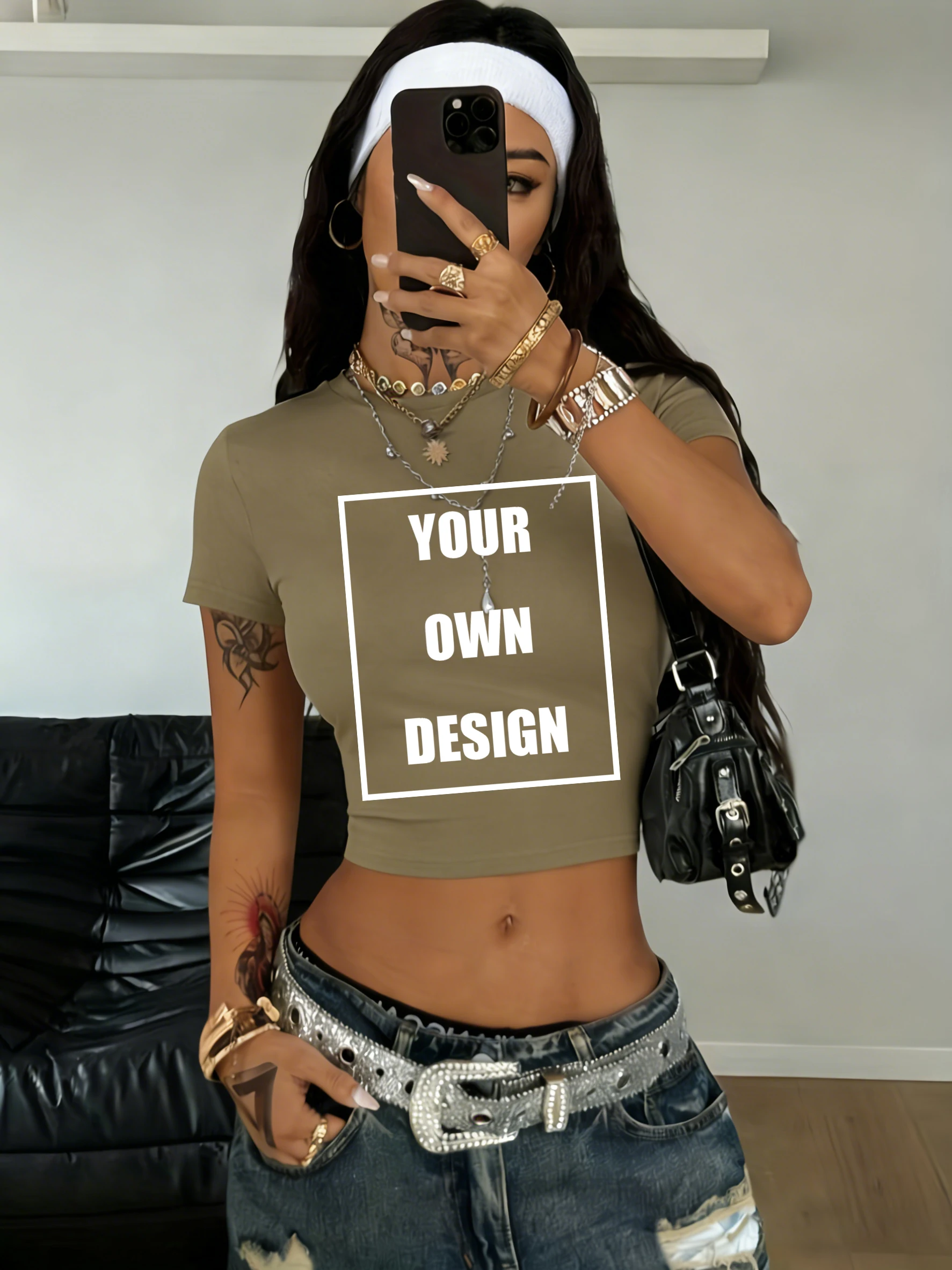 Custom Graphic Logo Slim T Shirts Women Summer O-Neck Spicy Girl Styl Clothing Trendy Slim Short All-Match Fashion Crop T-Shirt