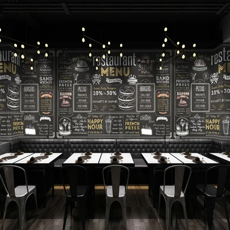 Custom 3D Wallpaper European Style Fashion Graffiti Blackboard English Letter Restaurant Cafe Bar Background Wall Decor Frescoes