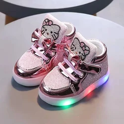 Nowe Disney świecące buty dla dzieci chłopięce dziewczyny Hello Kitty buty migające światła modne trampki dla malucha dzieciak trampki z diodami LED