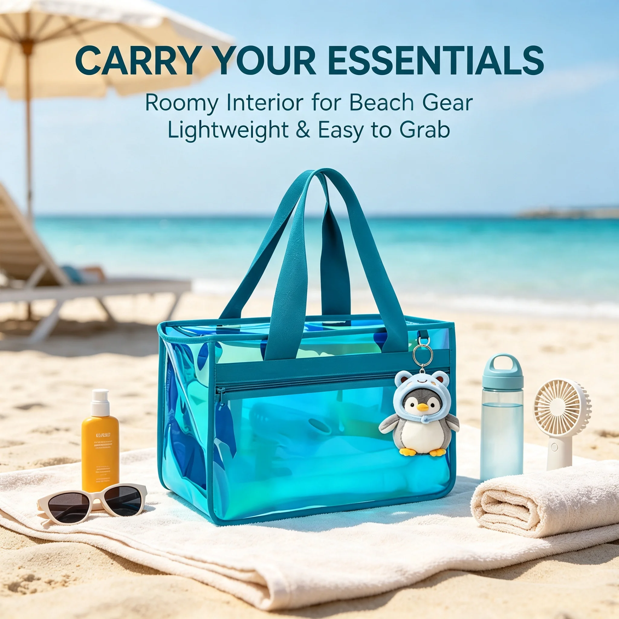 虹色のクリアビーチバッグ、女性用防水防砂、大型ゼリートート、 - Jelly Bag Clear Pvc のレビューと価格