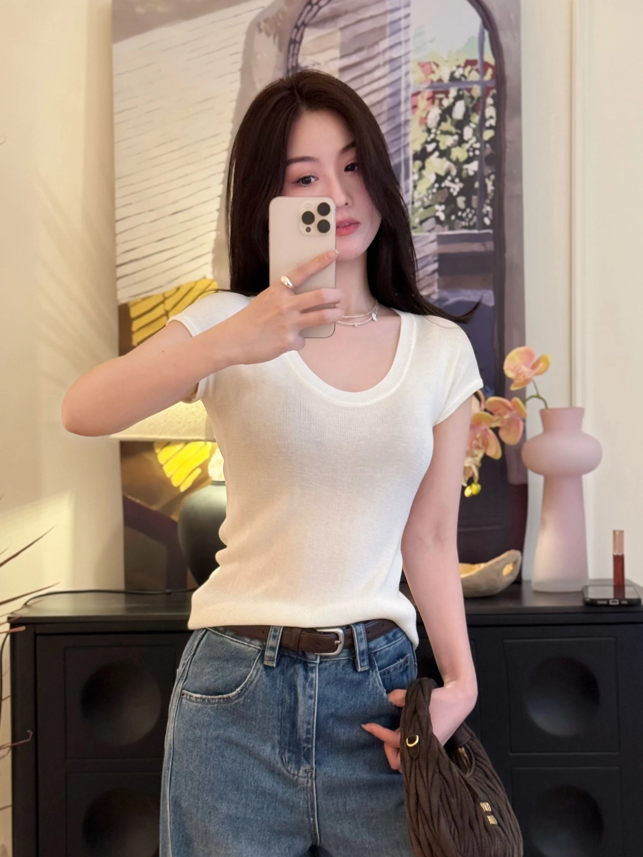 

Футболка Slim Fit U-Ne ort Sve, триацетатная шерстяная трикотажная застежка на талии, весна-лето, женская модная повседневная одежда