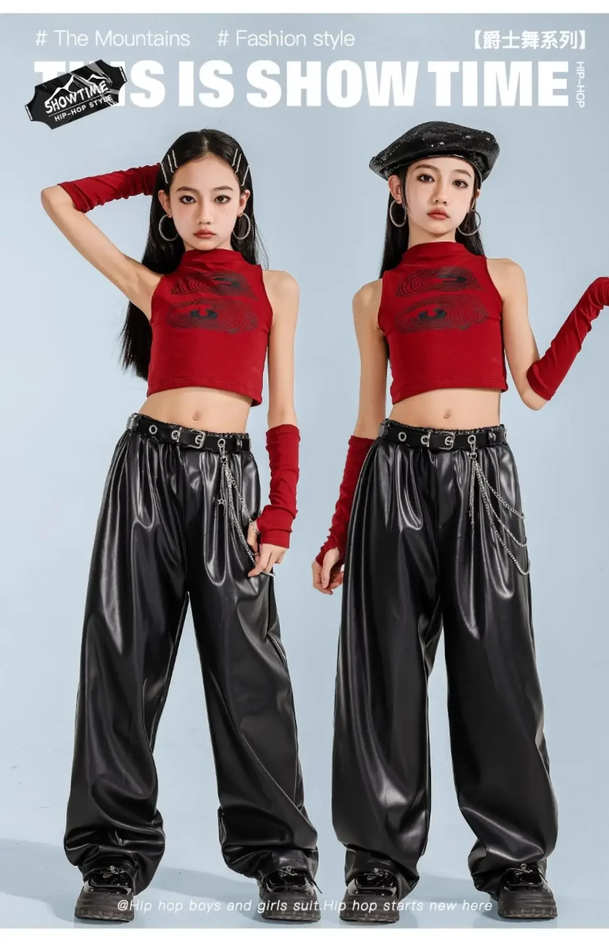 Neues Jazz-Tanzkostüm für Kinder, modische Weste, Lederhosen-Set, Tanzkostüm für Mädchen, Streetdance-Kostüm für Mädchen – Detail 1