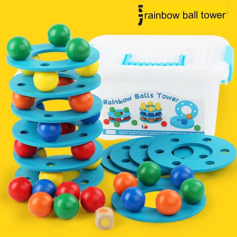 Rainbow ball tower stacked high cover tower game children's hand-eye coordination color cognition parent-child interactive toys