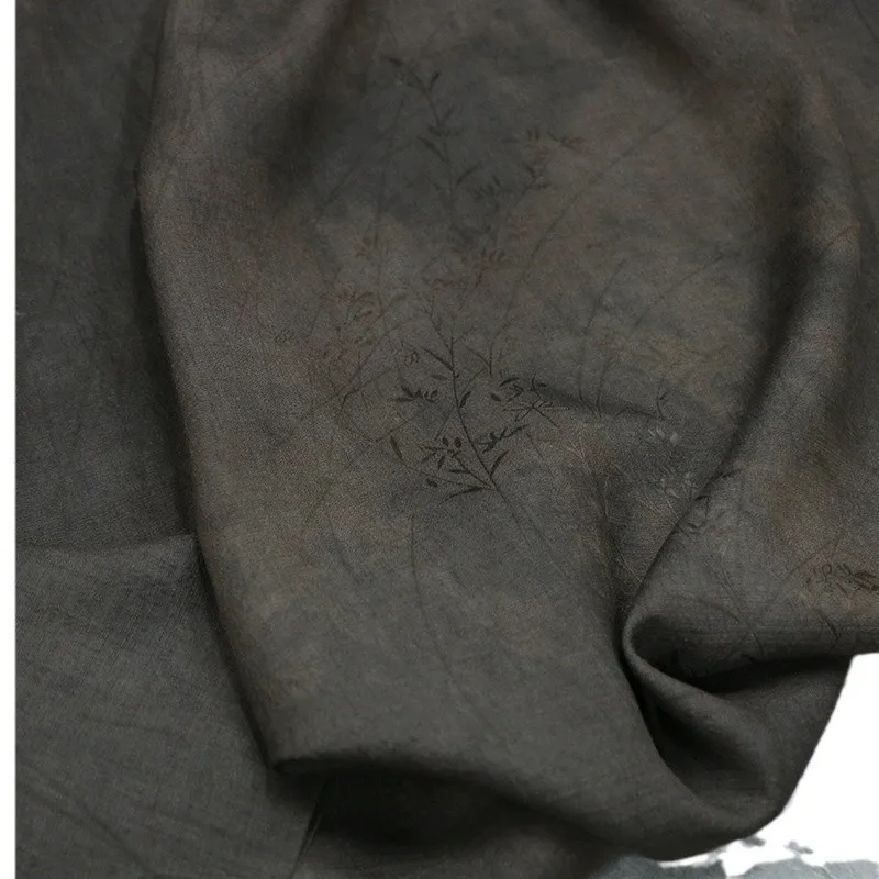 Grass and wood mud dyeing tie-dyeing flower replication pure silk tussah jacquard fabric designer plant