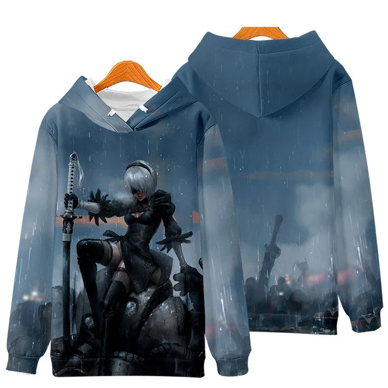 Game NieR Automata 2B YoRHa No. 2 Type B 9S YoRHa No. 9 Type S Cosplay Costume 3D Sweatshirt Men Zipper Hoodies Outwear Coat