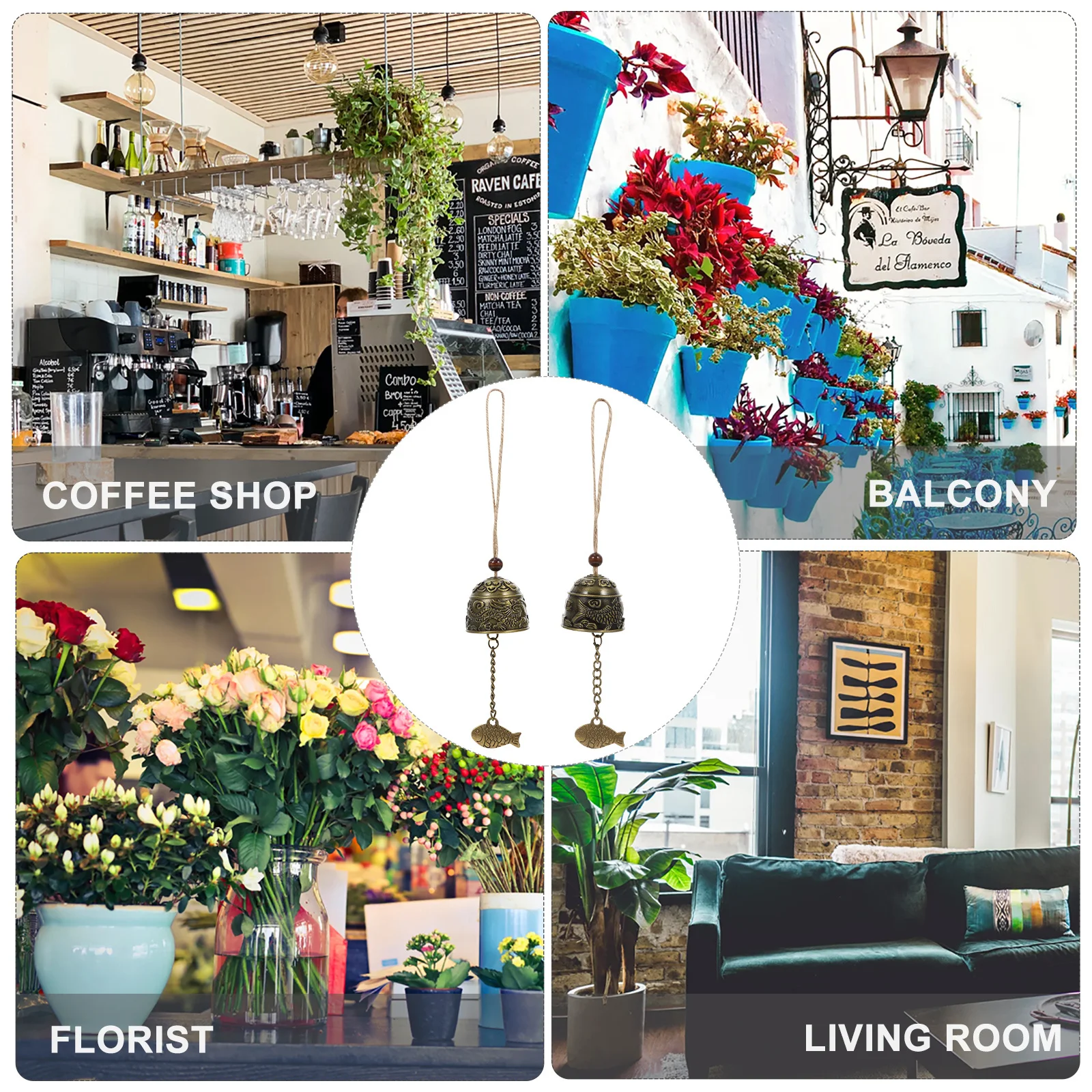 

2Pcs Fish Design Wind Chimes Hanging Decorative Bells Mini Alloy Wind Bell Ornaments Home Decor Gifts Mini Bell Pendant