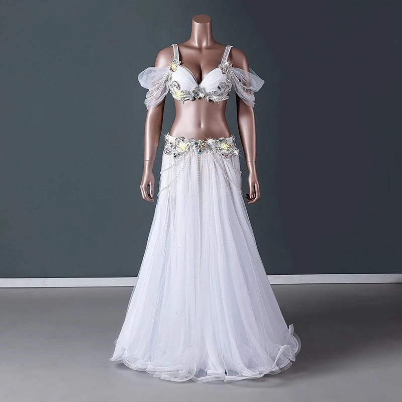 Costume de danse du ventre personnalisé, robe de spectacle, Double couche, grande jupe pivotante, robe de spectacle de compétition, nouvelle collection 2025