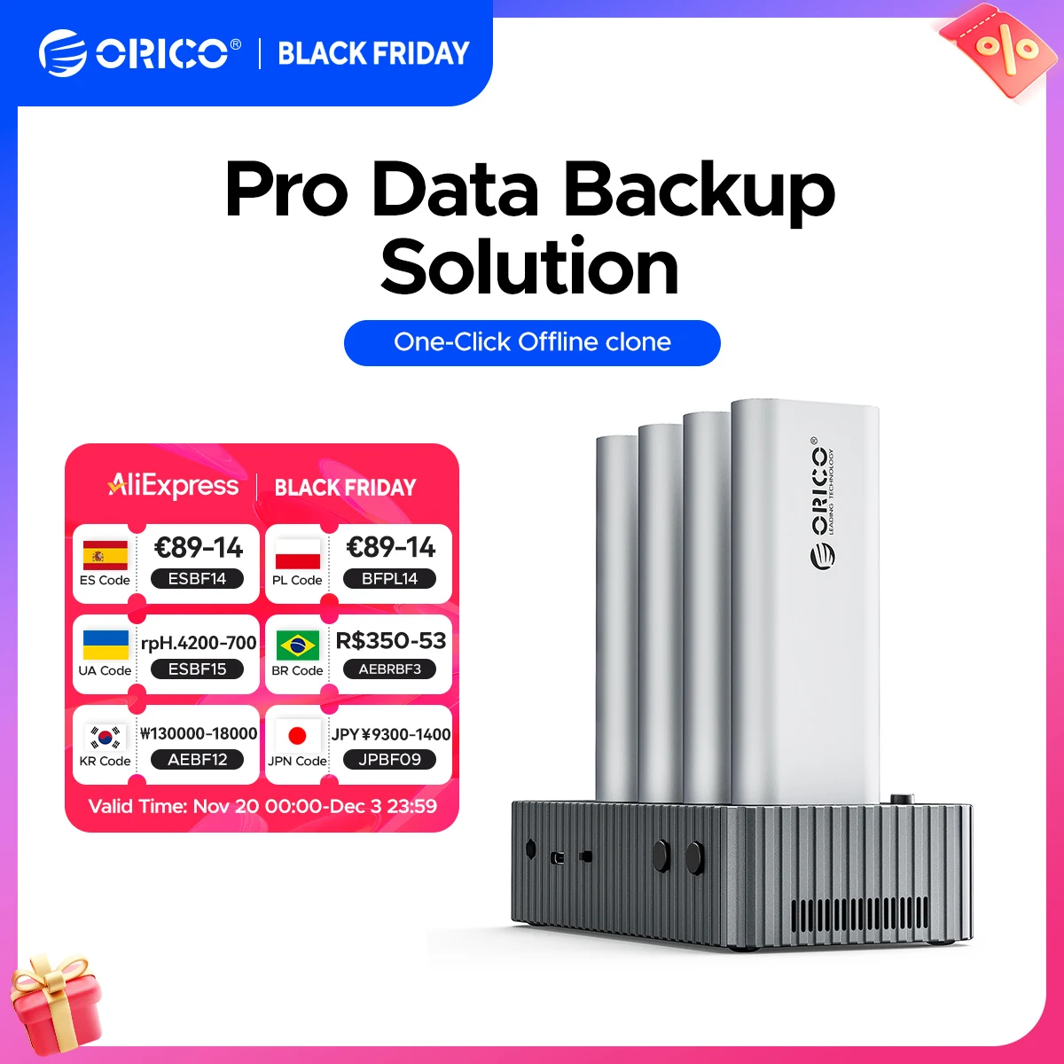 

ORICO USB4 40 Гбит/с M.2 NVMe SSD Clone Док-станция 4 Bay 2 Bay Offline Clone SSD Корпус для внутреннего дубликатора SSD