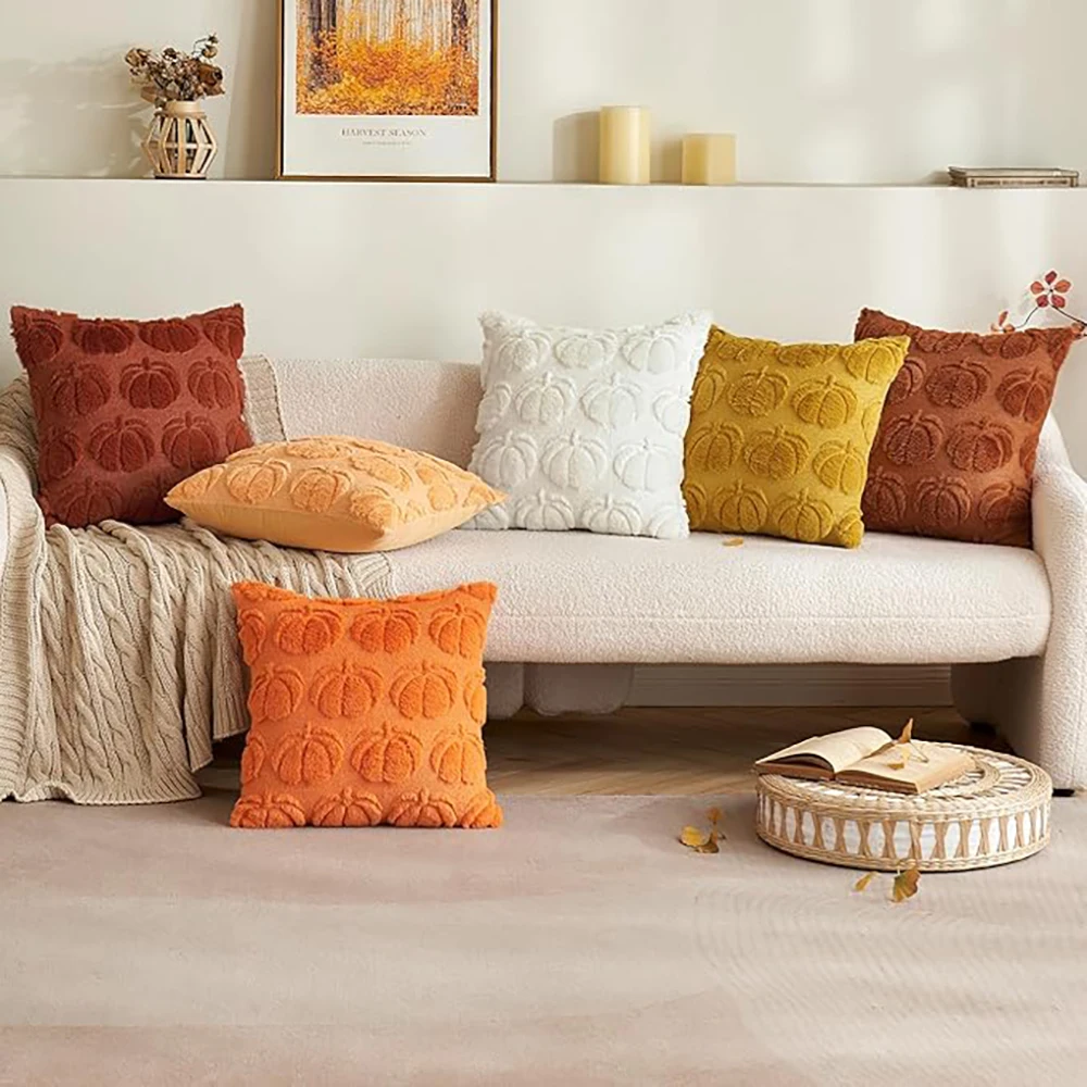 1pc/2pcs Halloween Pumpkin Embroidered Velvet Pillow Covers—Minimalist-Style Sofa Pillow Covers, Pumpkin-Patterned Pillow Covers