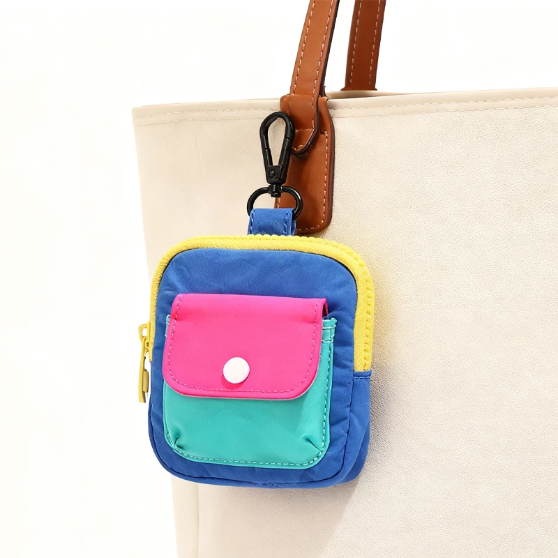 Niche Design Portable Compact Coin Purse, Contrast Color Card Holder & Mini Zipper Headphone Bag