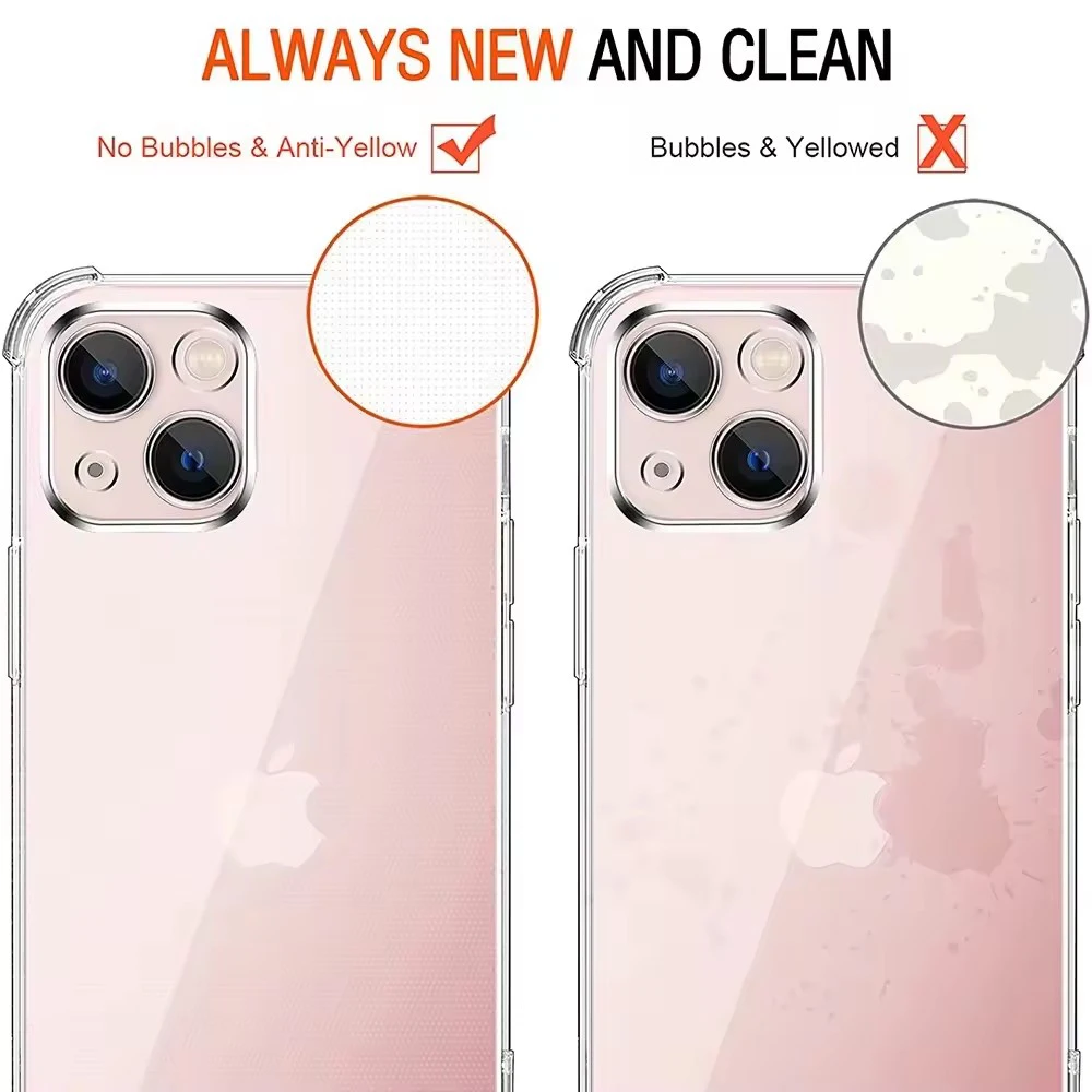 Shockproof Silicone Clear Phone Case for IPhone 11 12 13 14 15 Pro Max Mini Lens Protection Back Case for IPhone X XS XR 7 8 6