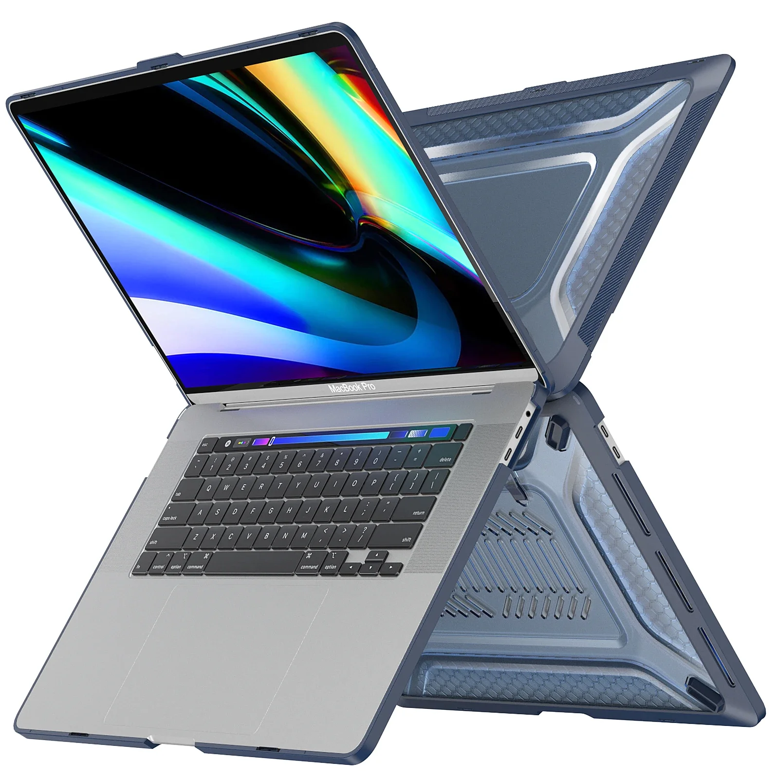 Clear Top Laptop Case for Apple MacBook Pro 16 2019 Released Model A2141 With Built-in Foldable Kickstand Cover Honeycomb Design