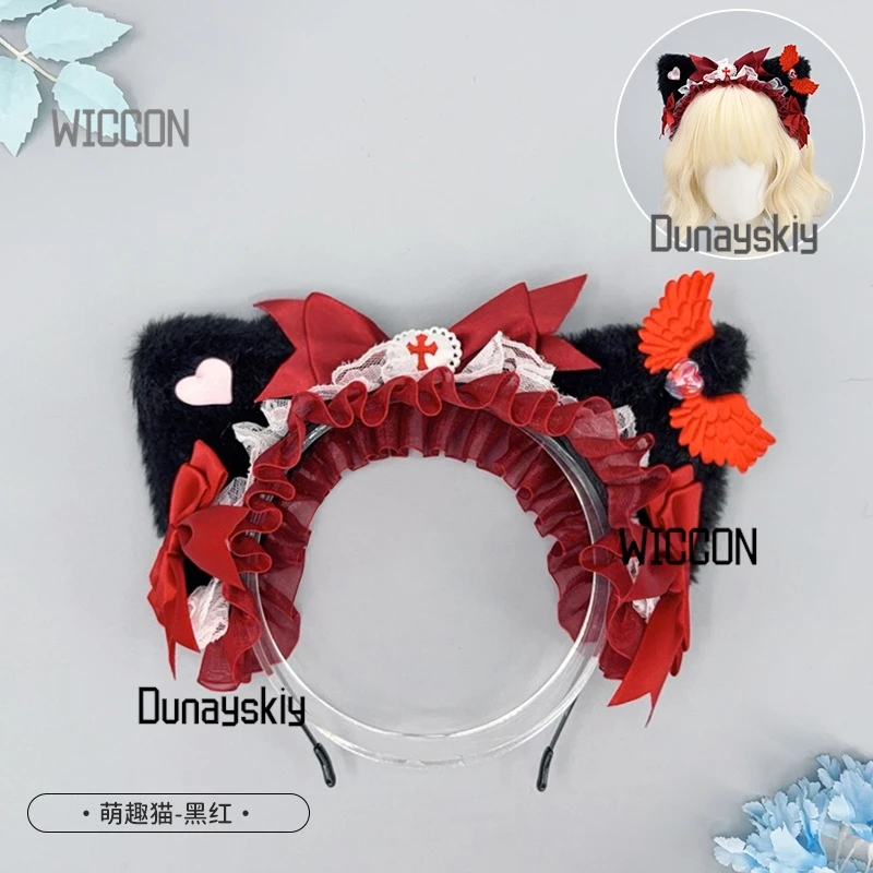 Headpiece gótico Lolita KC para Halloween/Natal/Oktoberfest/Páscoa – Orelhas de gato destacáveis e laço cruzado