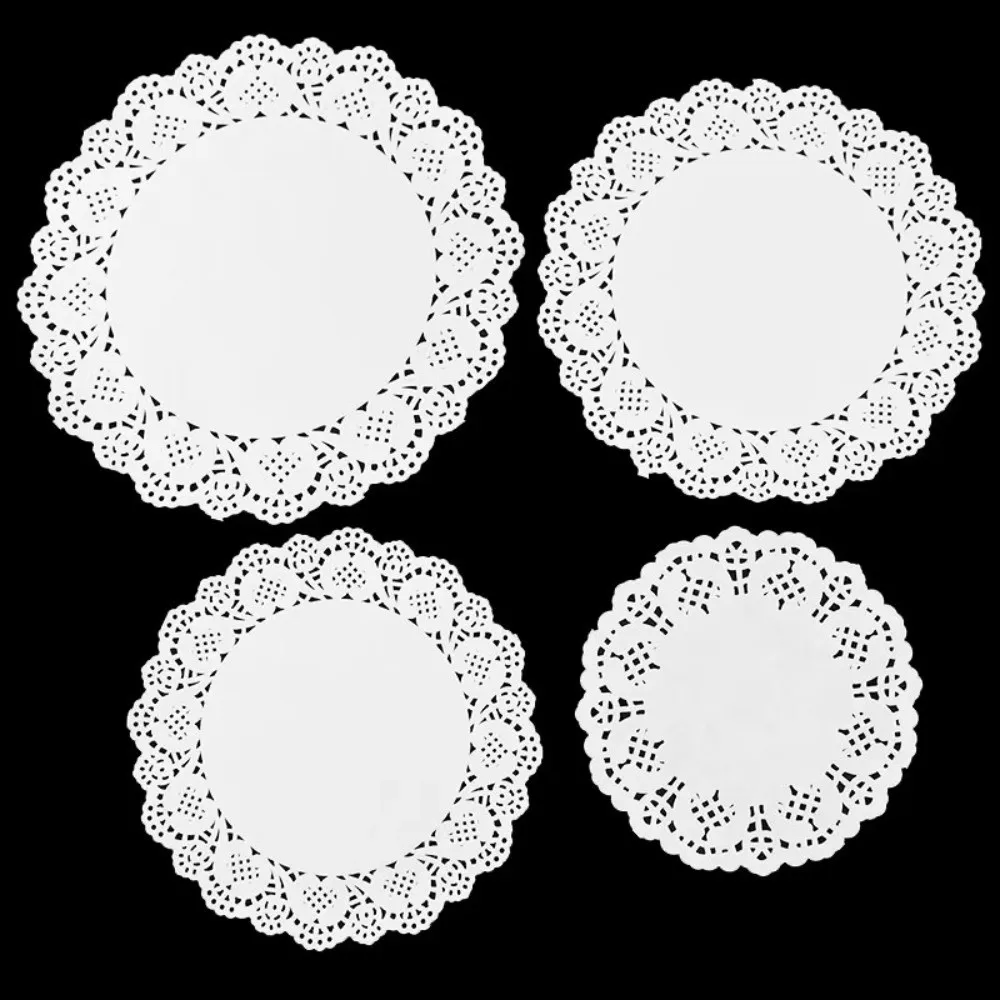 100PCS Round Shape Lace Paper Doilies Hollow Lace Dessert Serving Oil Absorbent Paper Flower Bottom Pattern Cake Paper Doilies