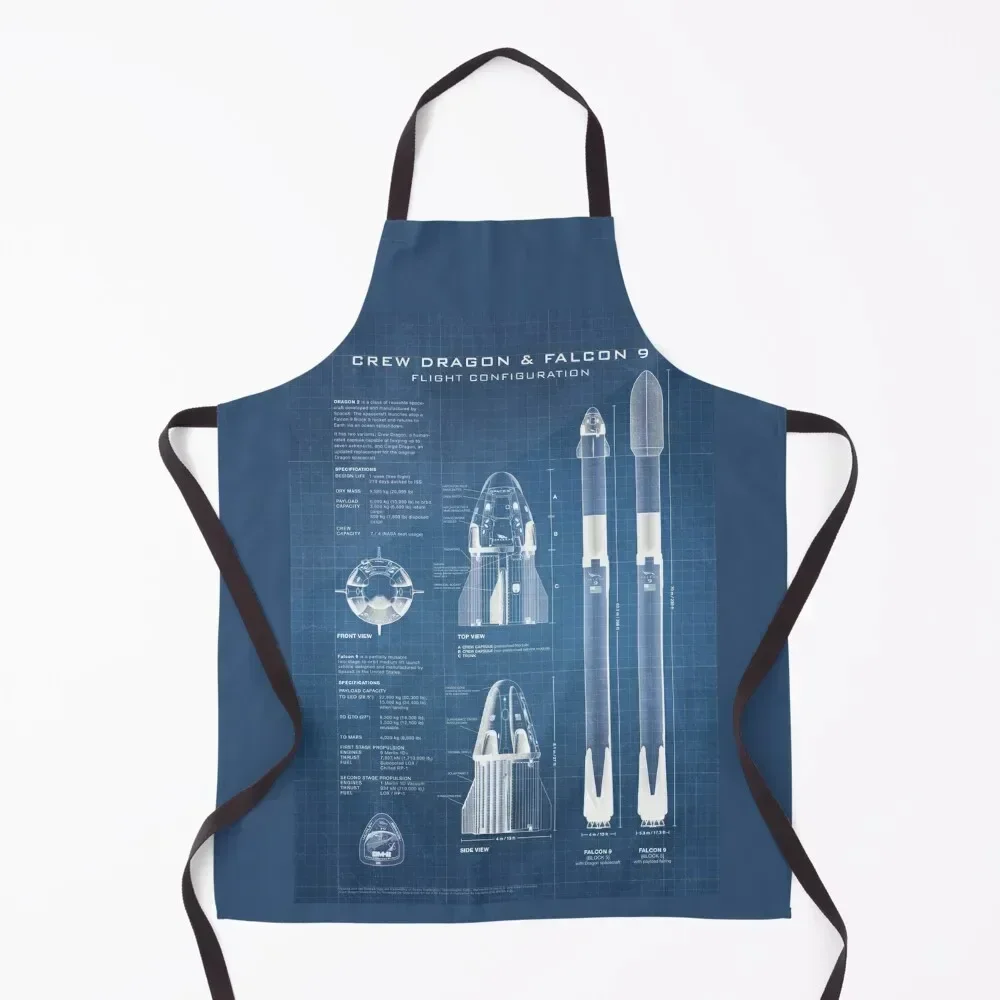 

SpaceX Crew Dragon Spacecraft & Falcon 9 Rocket Blueprint in High Resolution (light blue) Apron bib For Kitchen Women Apron