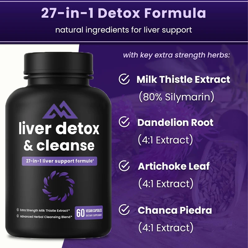 

Liver cleansing, detoxification, and repair of 60 capsules of silymarin, artichoke, dandelion, and chicory root powder