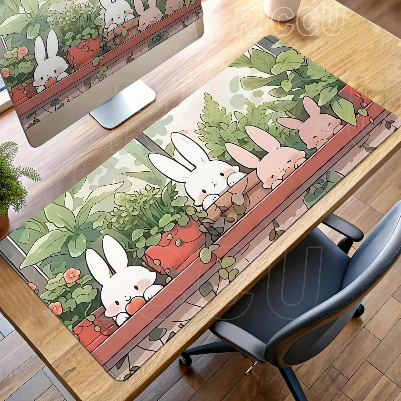 

Kawaii Rabbit Mouse Pad Green Plants Cute Bunny Desk Mat Computer Keyboard Anime Large Mousepad XXL Office Decort Mouse Mat Rug