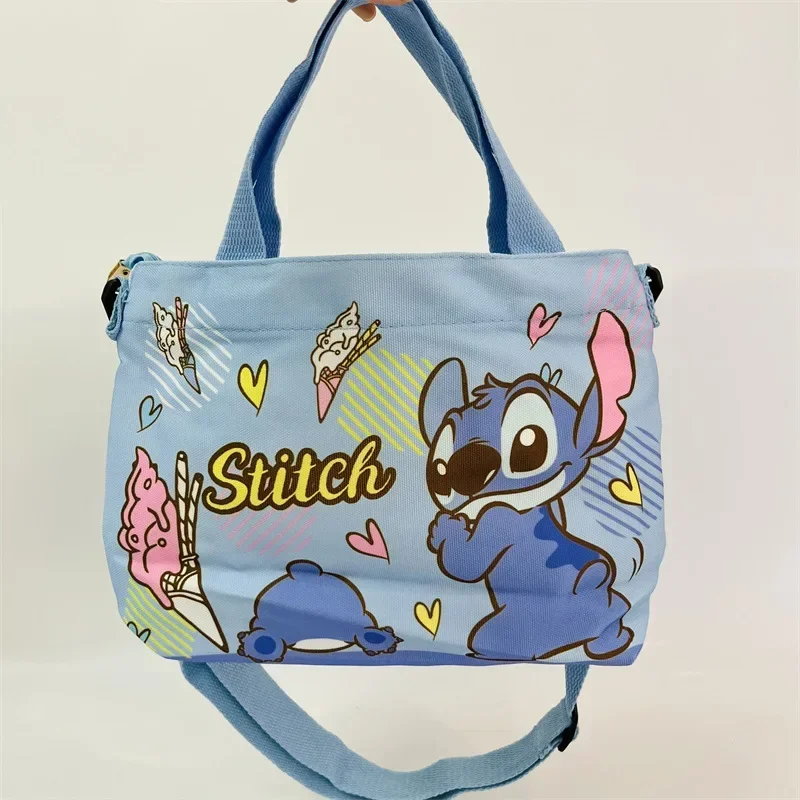 Sac à bandoulière en toile Disney Stitch Cartoon pour filles, sac fourre-tout avec poignées, sangle amovible, mini sac, mignon