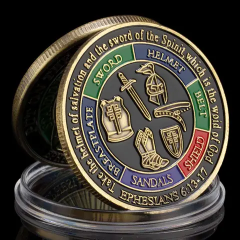 ใส่เหรียญที่ระลึกทั้งหมดของพระเจ้าที่ยืนอยู่บนความศรัทธาของขวัญที่สะสมได้จากเอเฟซัส