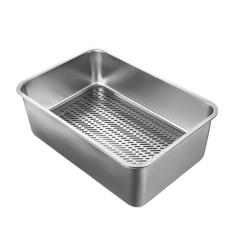 

Stainless steel sand leakage basin Filter cat litter basin Free shovel pet cleaning supplies Large cat litter basin