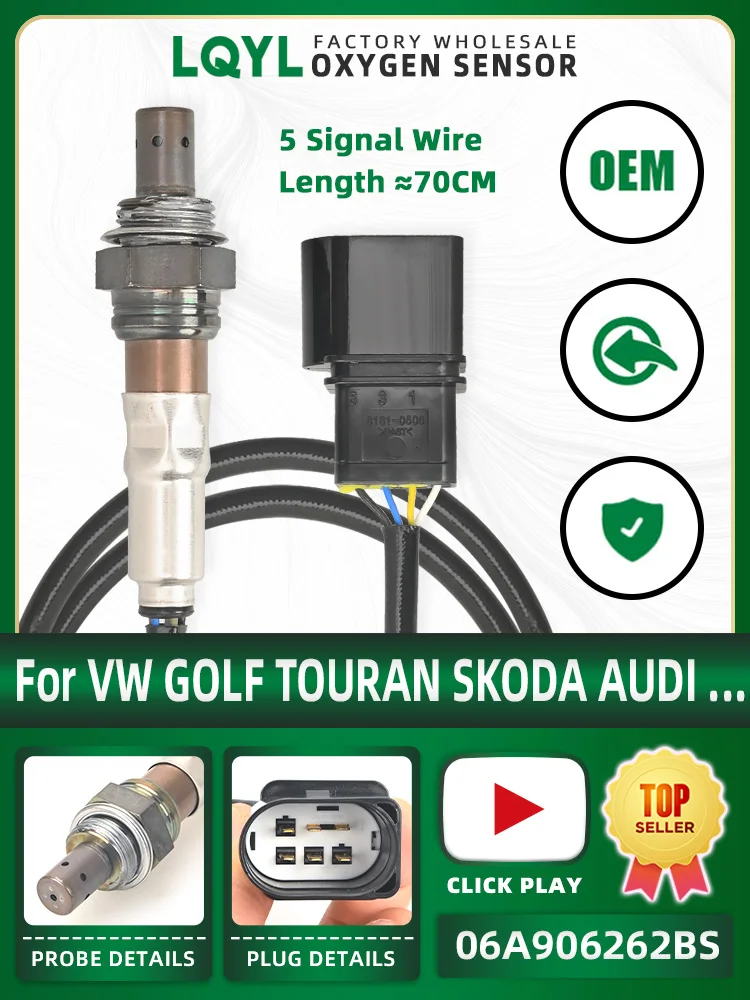 Czujnik tlenu Szerokopasmowe czujniki O2 Sonda lambda Do VW Golf Plus Touran 1.6 Audi A3 2003-2011 1.6 06A 906262 CF 5Wires 06A 906262 BR — zdjęcie 2