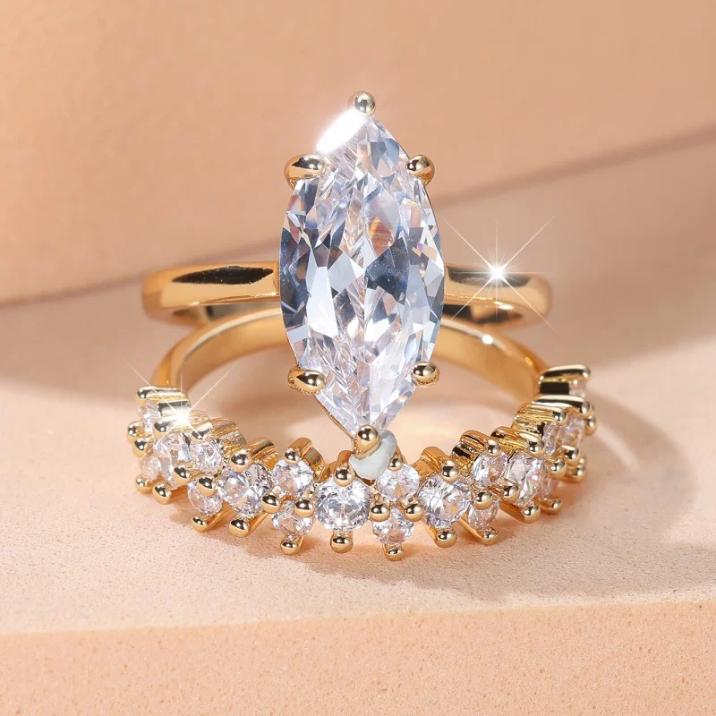 New Trendy Horse Eye Micro Inlaid Zircon Ring Set, High-end, Elegant, Luxurious, Fully Inlaid Design, Jewelry and Accessories