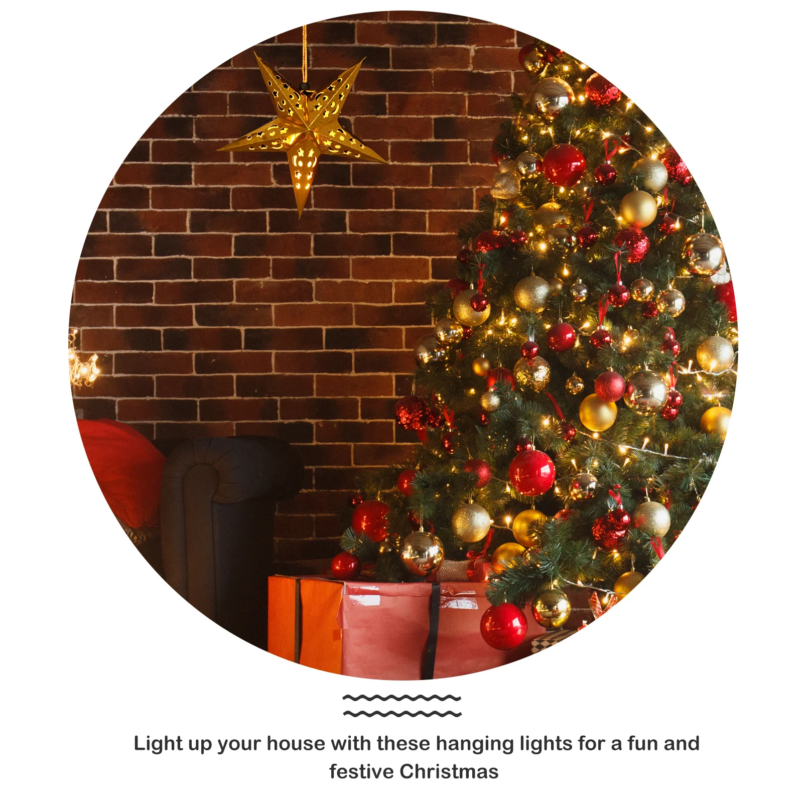 

1Set Five Point Star Hanging Pendant Christmas Ornament Light Hanging Decor Paper Light Pendant Party Decorative Accessories