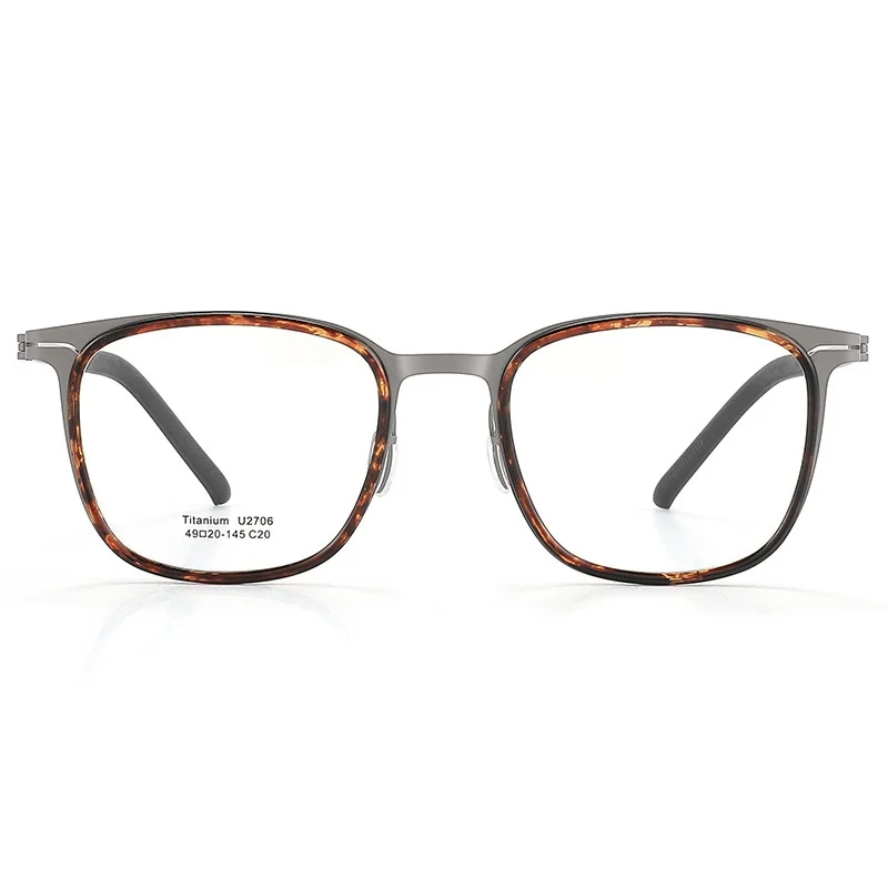 DIEDIESEE Ultra Light Pure Titanium Tortoiseshell Color Eyeglass Frame Men's Square Optical Prescription Eyeglass Frame 2706